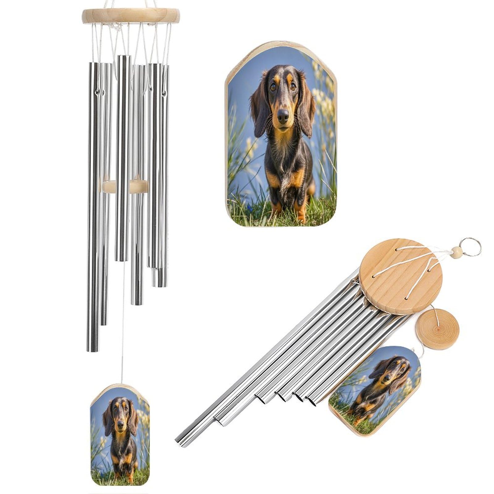 Carillon éolien teckel zen en métal pour décoration extérieure de jardin et terrasse