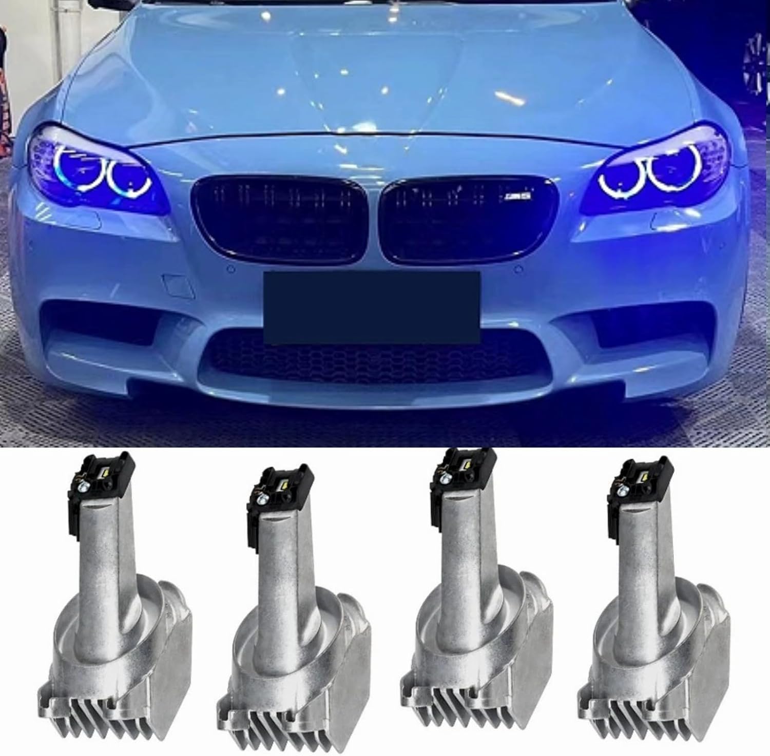 4Pcs Yellow DRL Modules Set Fit For 2011-2013 BMW 5 Series F10 F11 528i 535i 550i 550ix M5 Xenon Headlight, Angel Eyes DRL Modules, Daytime Running Light Sources, 63127262731, Lemon Yellow