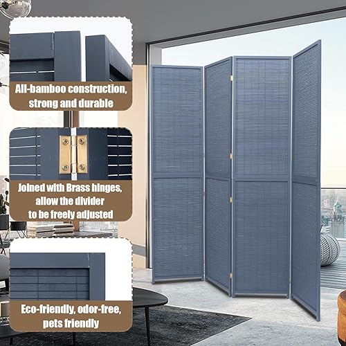 Miniatura 3 de Divisor de habitación, pantallas plegables de privacidad, panel de pared de bambú de 6 pies, separador de habitación multifunción 2 en 1