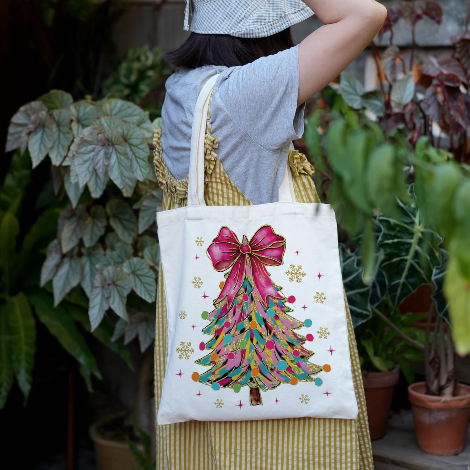 Christmas Tree Canvas Tote Bag Gifts for Woman Friend Daughter, Xmas Gift Bag, Thank You Gifts for Woman, Canvas Shoulder Bag Reusable Grocery Shopping Gym Travel - Image 6