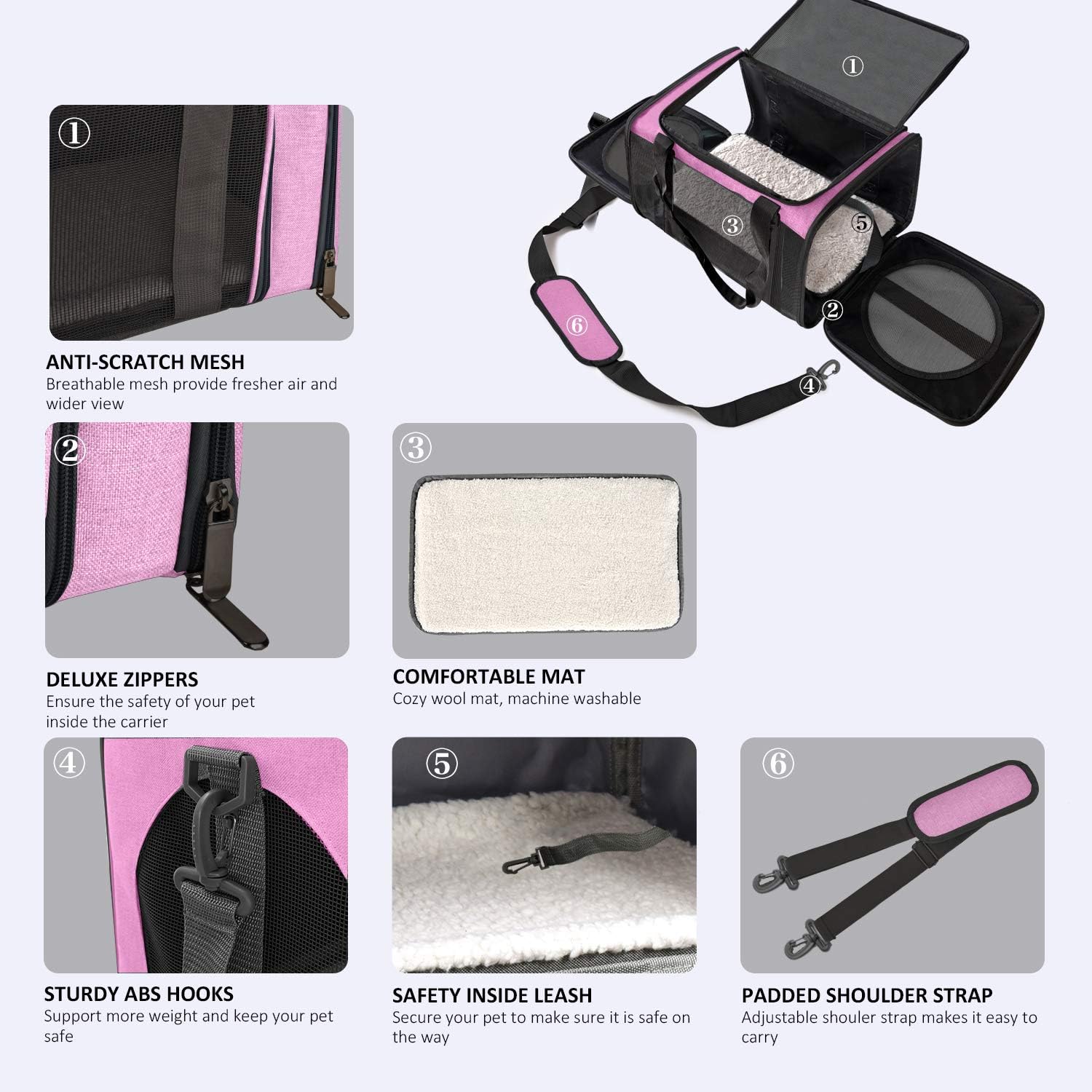 Moyeno Cat Carriers Dog Carrier Pet Carrier for Small Medium Cats Dogs Puppies up to 15 Lbs, TSA Airline Approved Small Dog Carrier Soft Sided, Collapsible Waterproof Travel Puppy Carrier - Pink : Pet Supplies