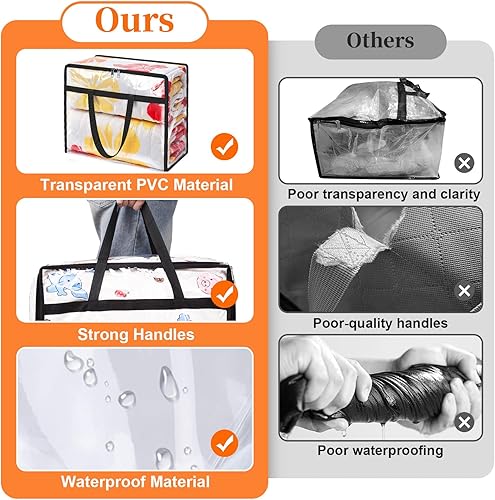 Miniatura 4 de Bolsas de almacenamiento transparentes, paquete de 4 contenedores organizadores de almacenamiento debajo de la cama y armario, bolsas plegables de