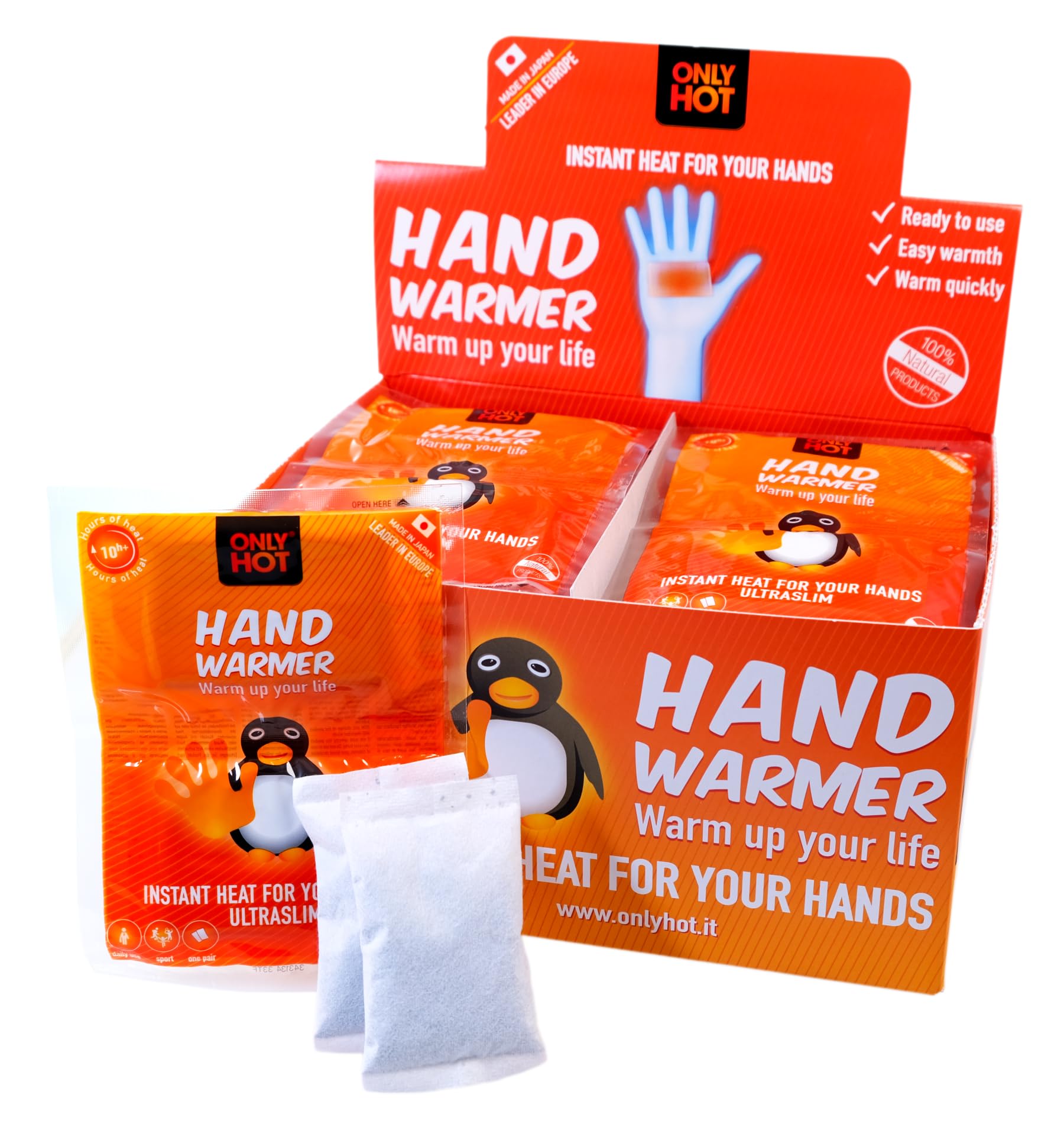 OnlyHot: 40 pares de calentadores de manos, que duran más de 10 horas, desechables, paquete conveniente, natural activado al abrir el sobre