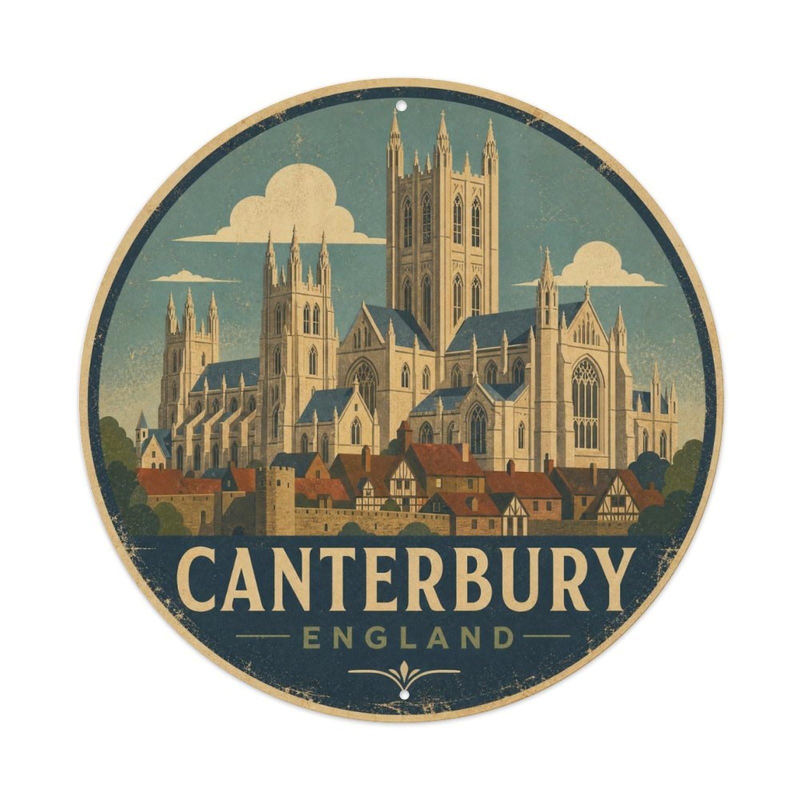 Vintage Travel UK Canterbury Vintage Metal Tin Sign Plaque Wall Decor for Cafe, Club Bar, Office, Garden Metal Poster 8x8Inch