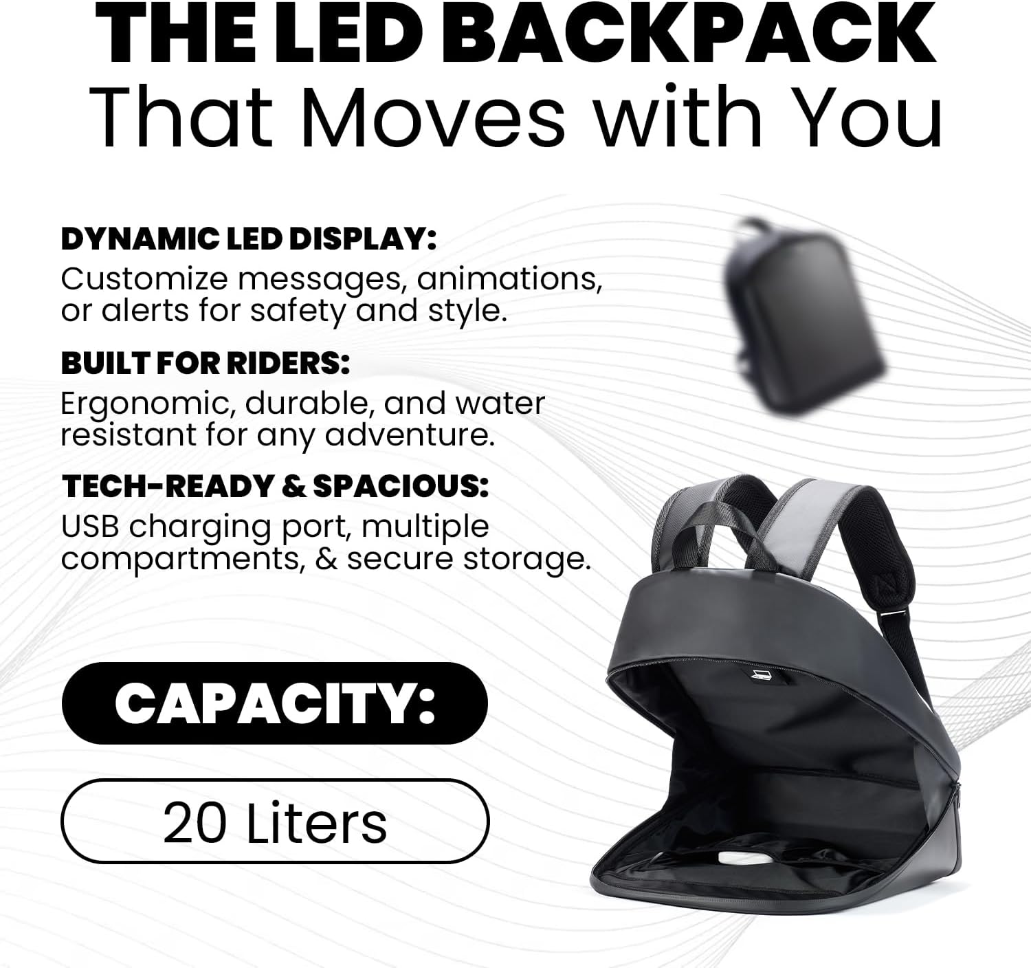 Led Motorcycle Backpack for Men - Led Display Backpack for Travel and Daily Use - Gift for Men & Women