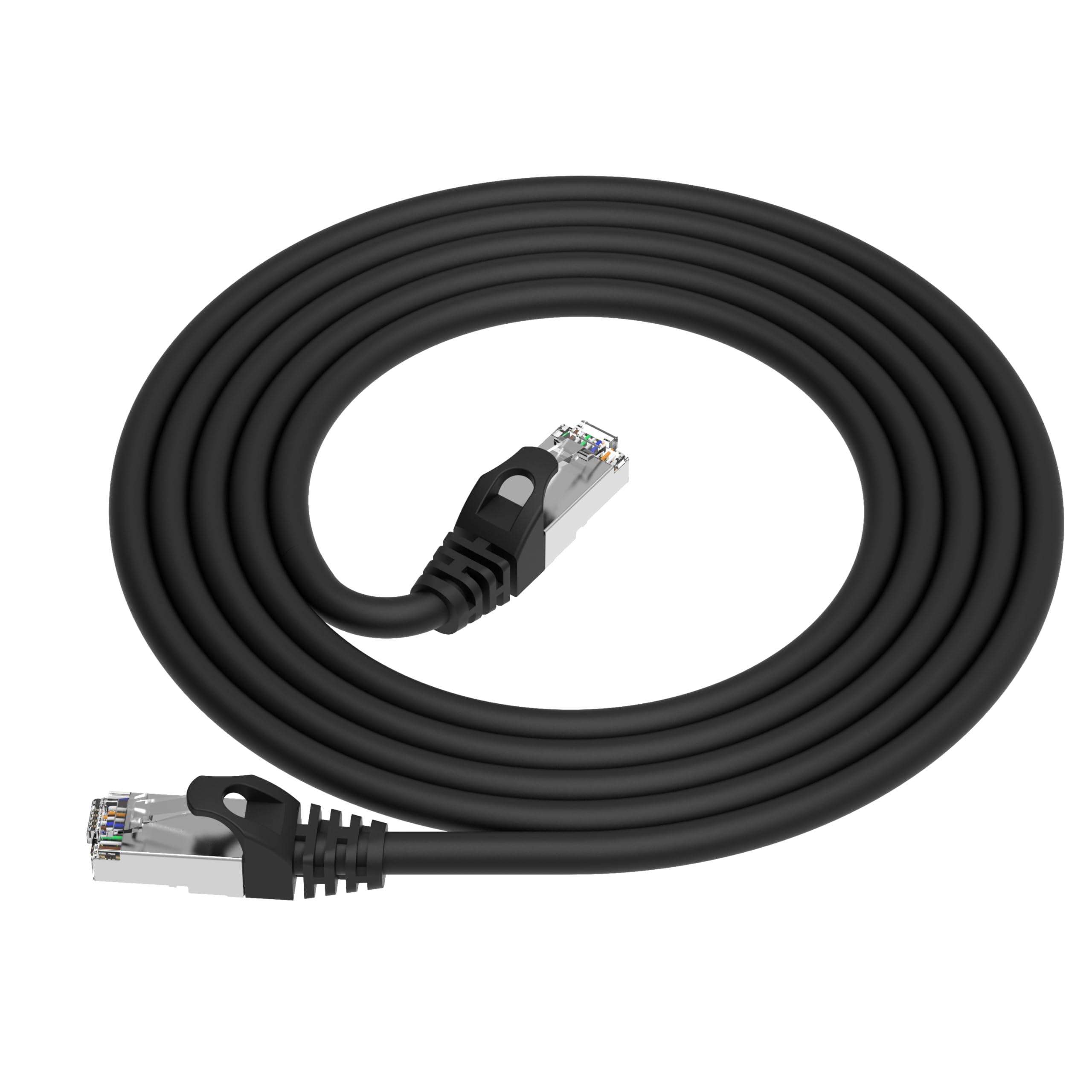 Elfcam® - 55m Cable de Red Ethernet Cat 7, STP 100% Cobre 28AWG, 6mm Diámetro Cable Ethernet Network LAN 10000Mbit/s con Conector RJ45, Cable Redondo, Color Negro, 55m