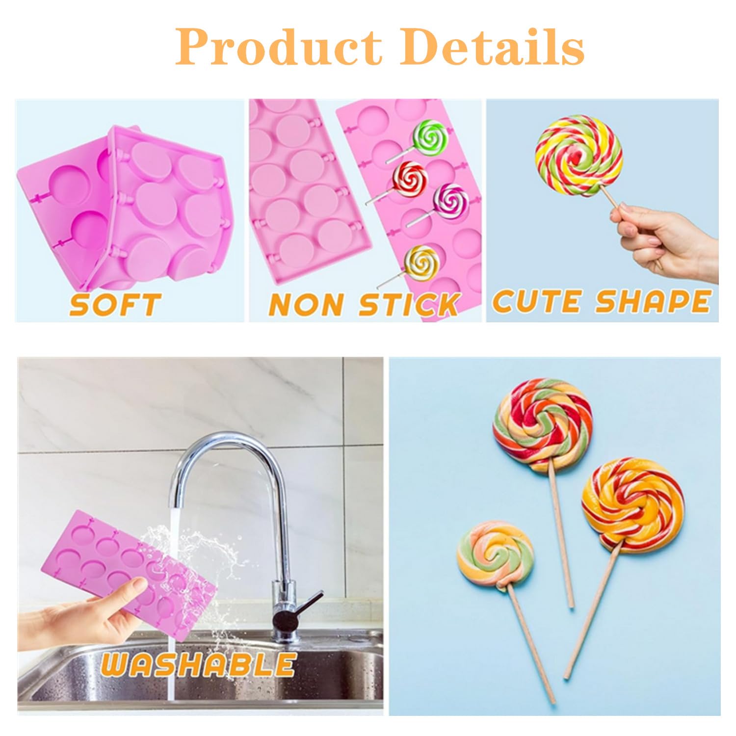 2 Moules à Sucettes En Silicone + 48 Bâtons - Parfait Pour Chocolat, Bonbons Maison, Facile à Démouler !