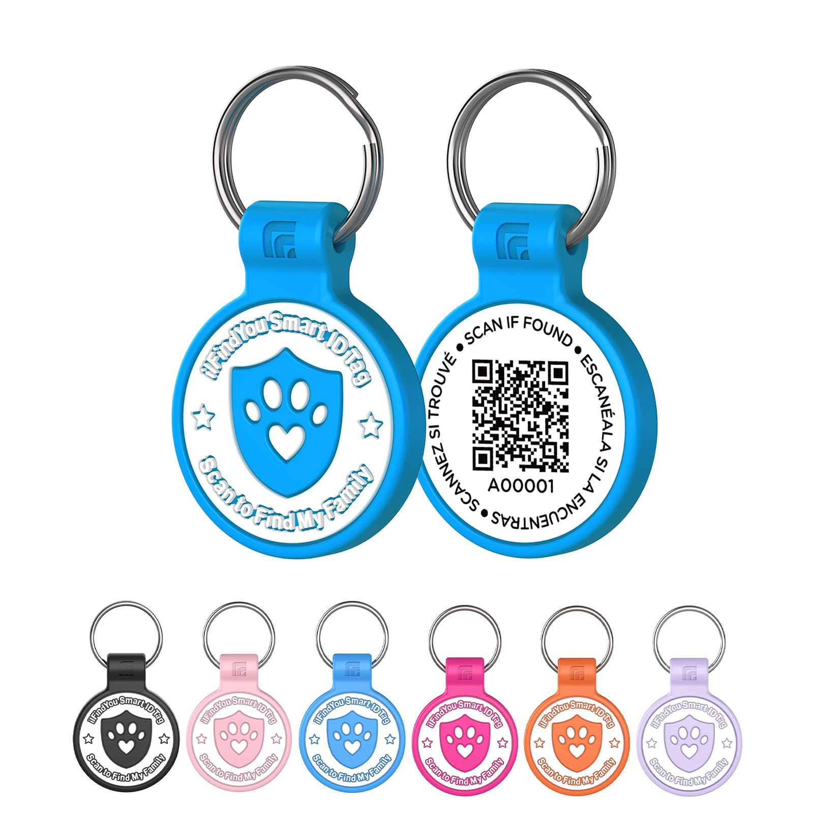Médaille silicone QR code et alertes de localisation pour petit chien bleu - 7