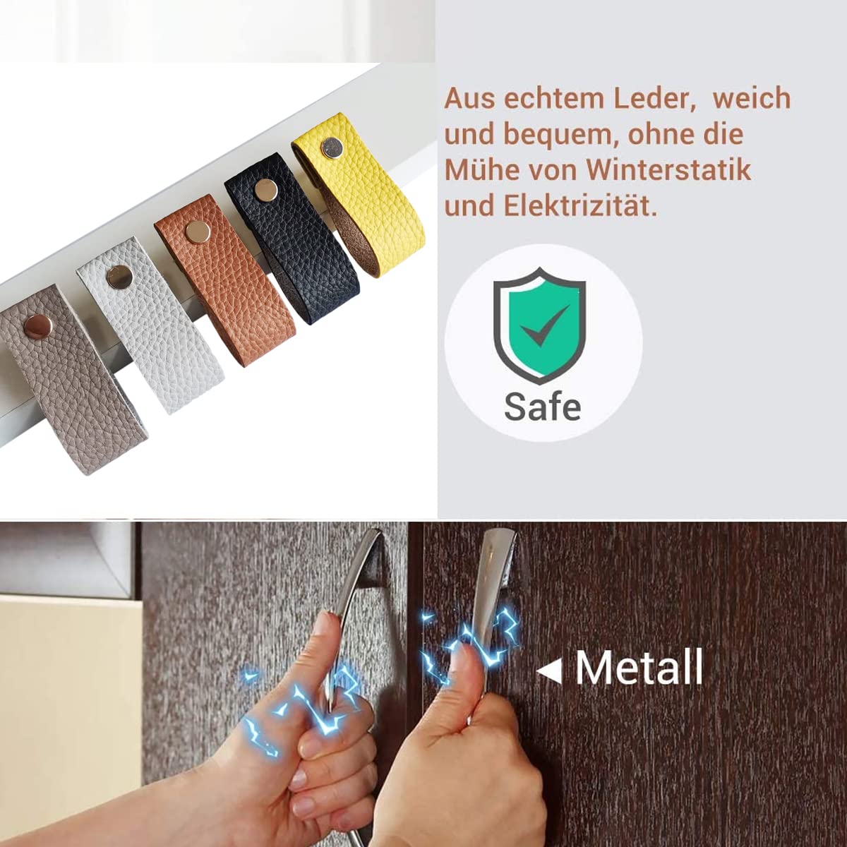 Set 6 Maniglie Per Mobili In Pelle - Con Base Lega Di Zinco, Anturto, Per Cassetti E Armadi - Foto 5