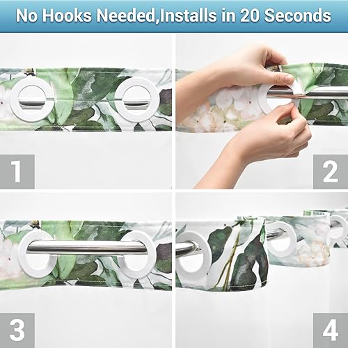 Miniatura 4 de Cortina de ducha sin gancho con forro a presión, cortina de ducha de eucalipto, forro interior lavable e impermeable, cortinas de ducha modernas con