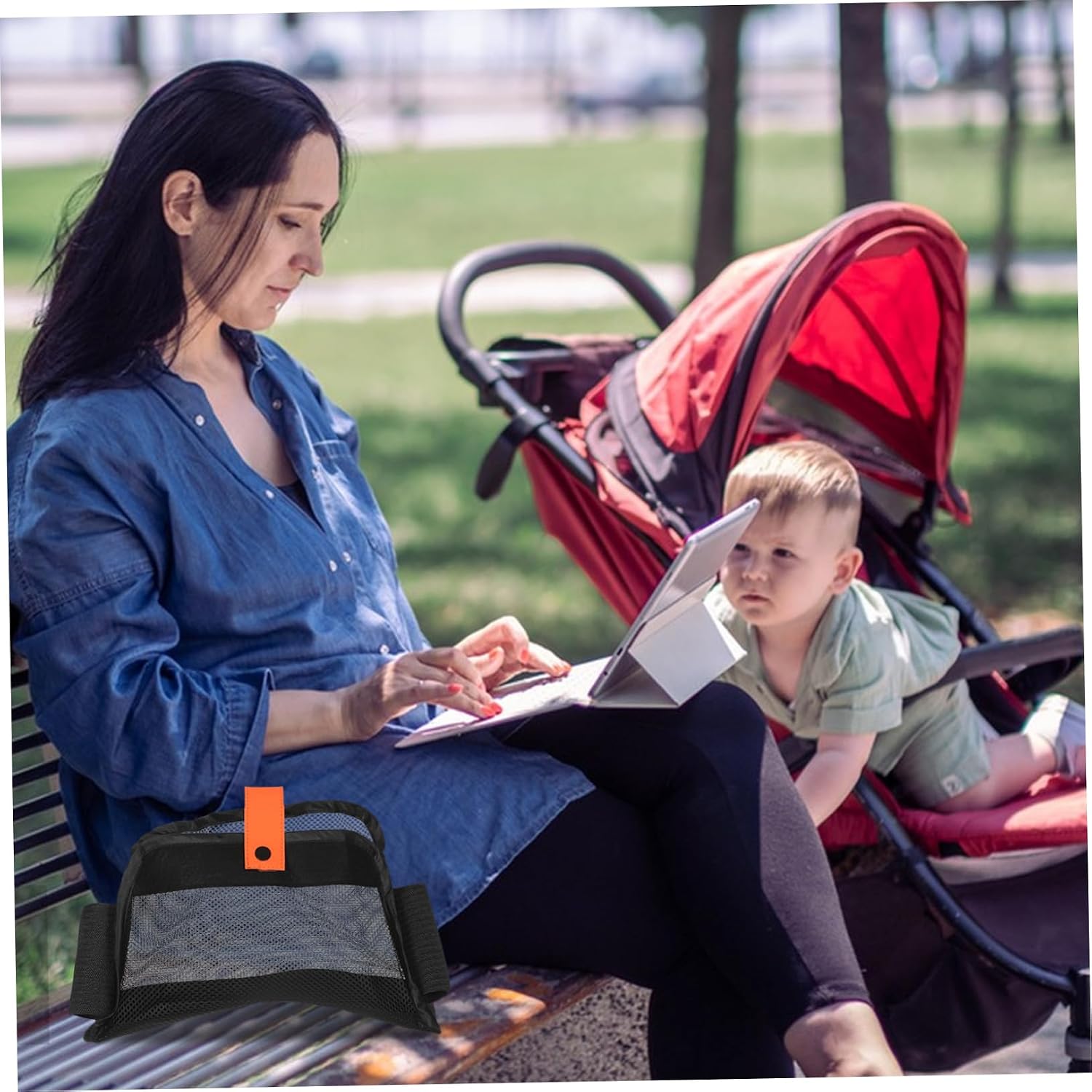 Abaodam Multifunctional Baby Stroller Storage Bag with Insulated Cup Holder Detachable Phone Pouch and Side Sling Waterproof Organizer for Parents Go