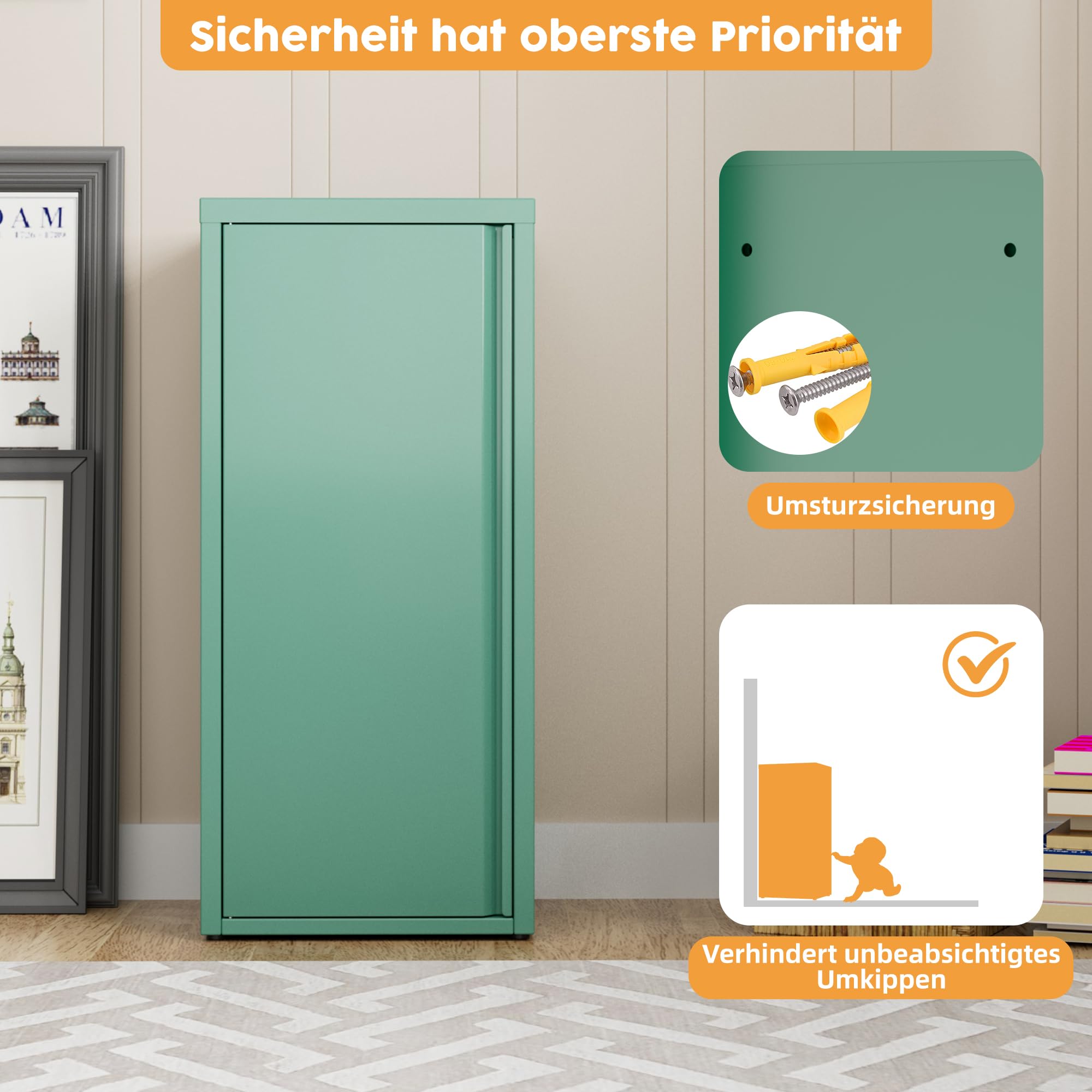 SUPEER Armadio in metallo per ufficio con porta singola, 88 x 40 x 35 cm, 2 ripiani regolabili in altezza, robusto armadietto in metallo per documenti, documenti e accessori da ufficio (verde)