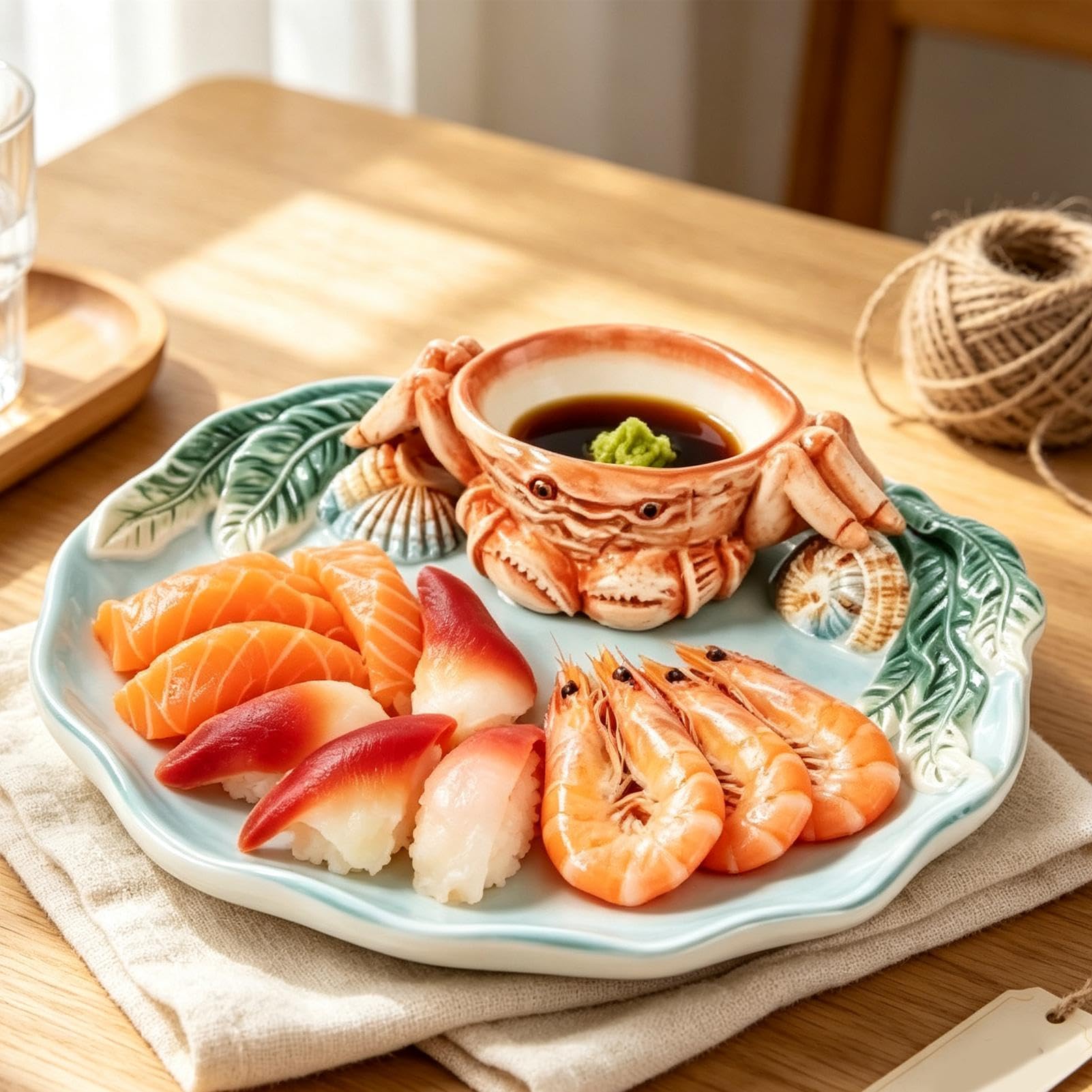 Plato De Servir Con Cuenco Para Mojar En Forma De , Plato Cerámico 31 | Fuente Para Servicio En La Playa Cena Aperitivos Sushi Dumplings Comida Y Cocina