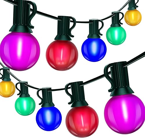Miniatura 12 de Luces de Navidad Multicolor para Exteriores de 50 Pies, Luces de Cadena de Patio Globo G40 con 27 Bombillas LED Coloridas de Cerámica (2 de Pintura