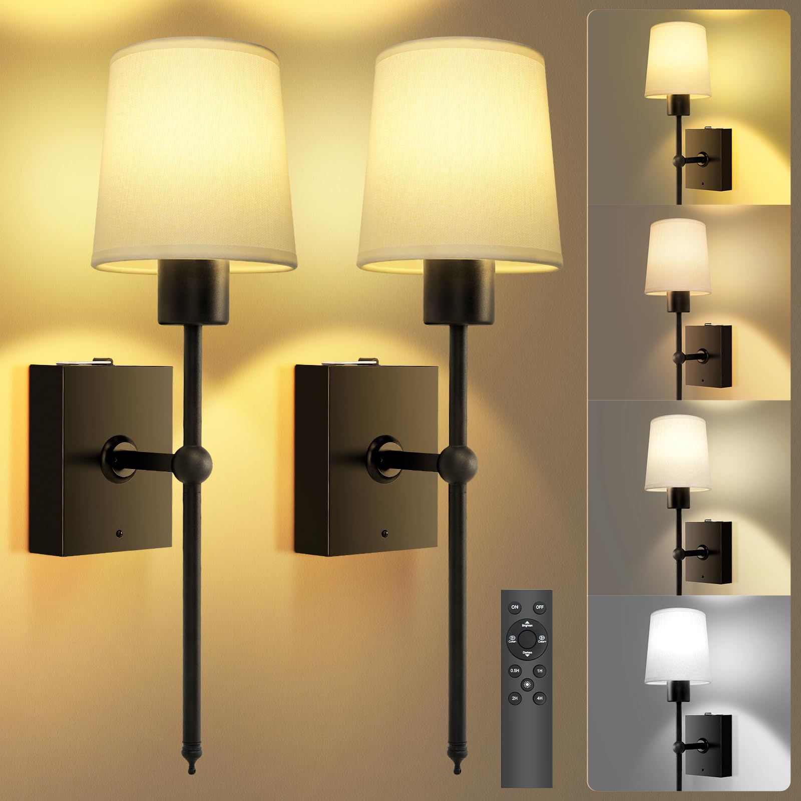 Toowell LED Wandleuchte Innen Akku | Kabellose Wandleuchter für den Innenbereich, ohne Kabel, für Flur, Wohnzimmer, Schlafzimmer, 2 Stück