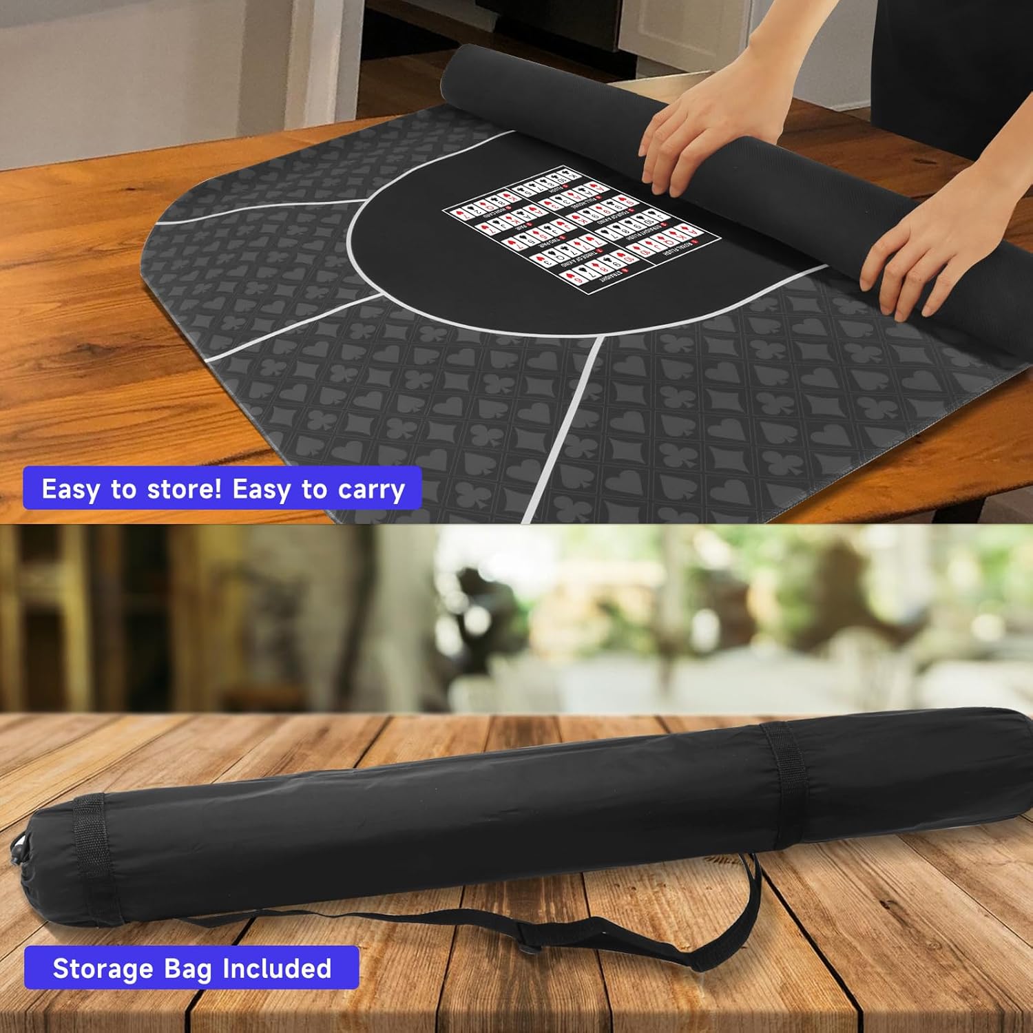 GSE Games & Sports Expert Casino Texas Hold'em Poker Tabletop Layout Mat, Non-Slip Rubber Texas Hold'em Table Top for Family/Friends Parties, Casino Night