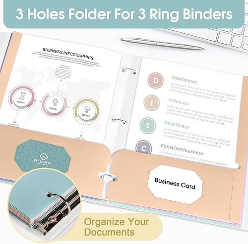 Miniatura 5 de Carpetas pastel con bolsillos, carpetas de 2 bolsillos a granel (paquete de 120 unidades, colores surtidos), 3 agujeros perforados con ranura para