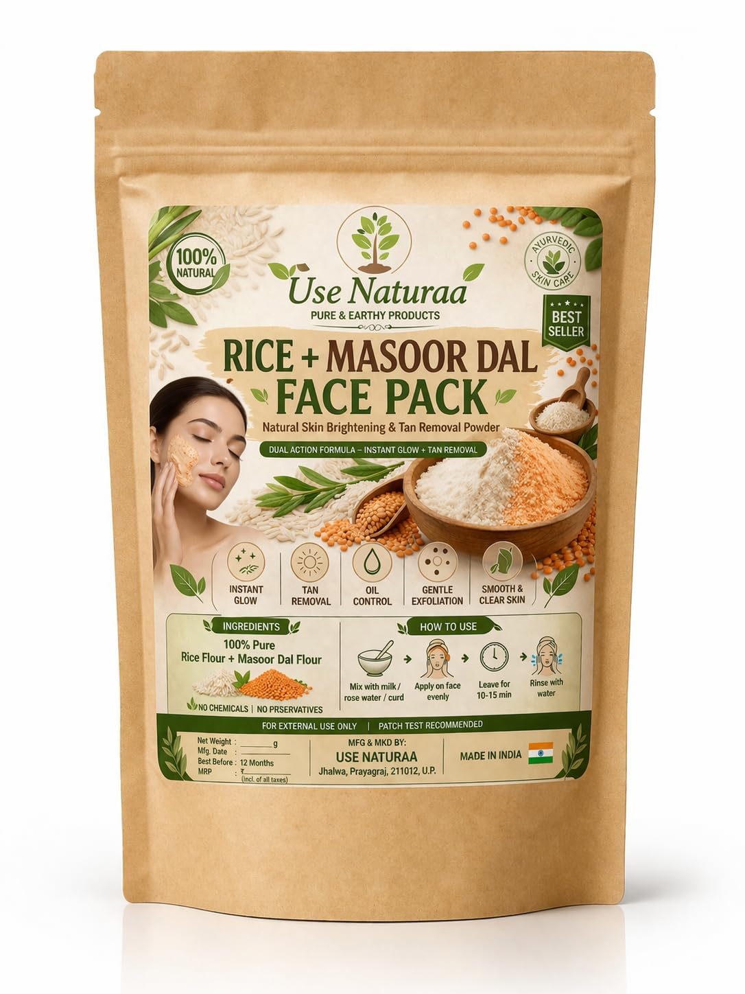 Use Naturaa Rice + Masoor Dal Face Pack Powder, Natural Skin Brightening, Tan Removal, Oil Control, Gentle Exfoliation, 100g - Review, Price and Buying Guide