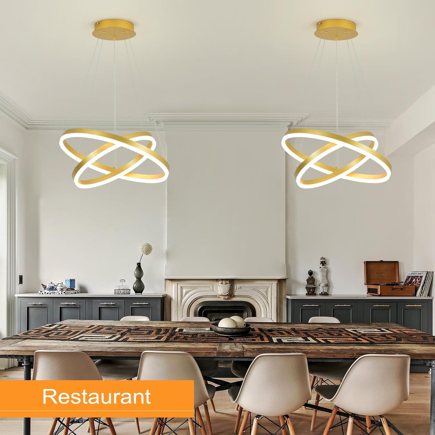 2-Ring Modern Gold LED Chandelier Dimmable Pendant Light with Remote Control Flush Mount High Ceiling Circle Light Fixture for Dining Bed Living Room Foyer 3000K-6500K