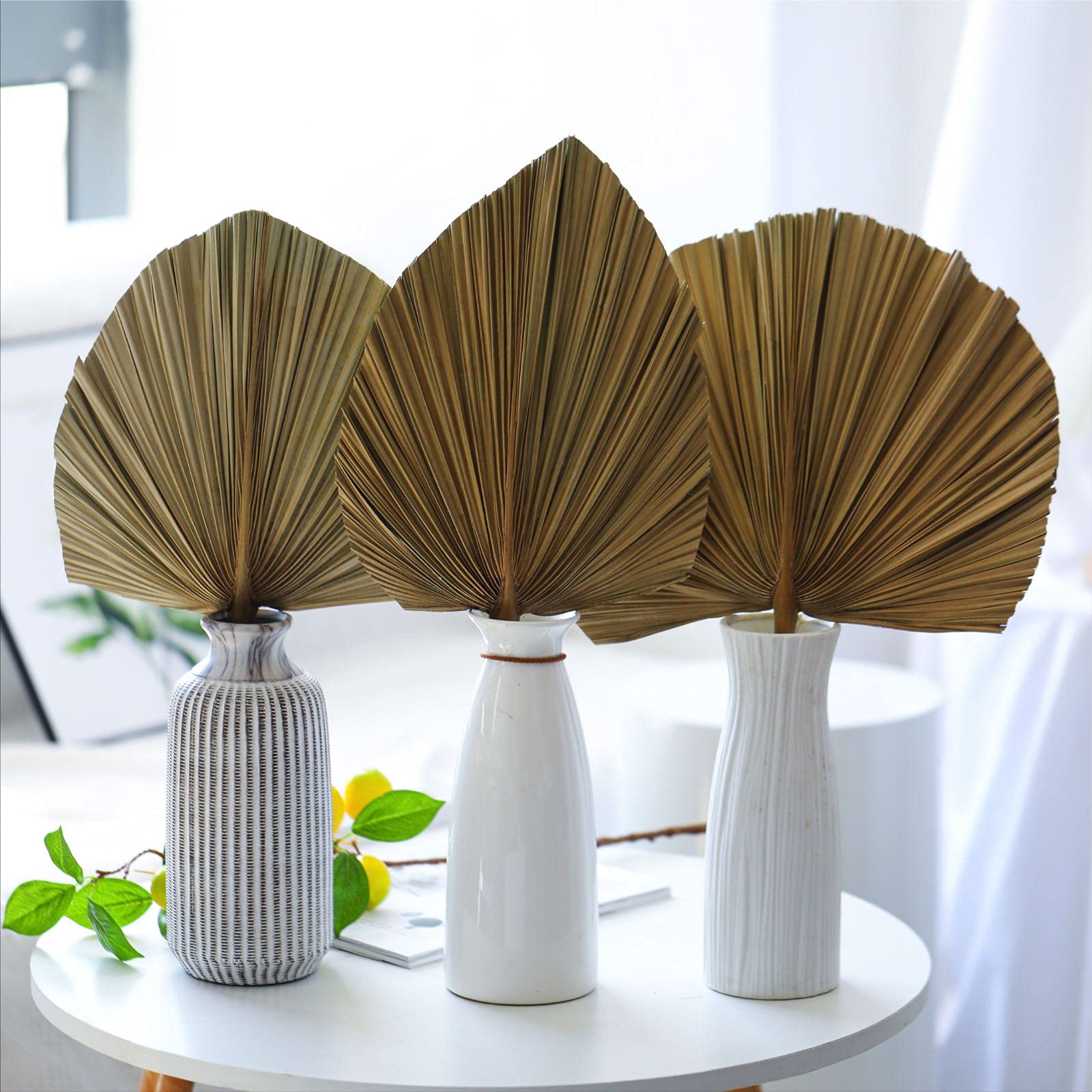 Naturalne suszone liście palmy - 3 szt. 38 ~ 45 cm suszone palmy roślina dla stylu boho DIY sztuka wisząca ozdoba na ścianę | neutralna dekoracja domu | dekoracja ślubna | dekoracja na imprezę | dekoracja kwiatowa i liść