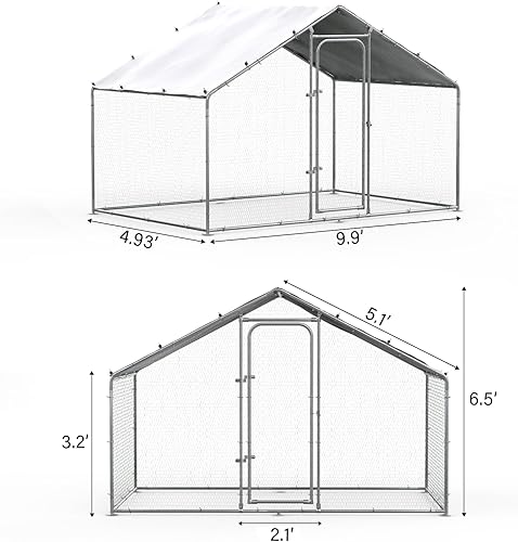 Miniatura 9 de Oranland Chicken Coop - Jaula grande de metal para pollo, corrida de pollo, jaula de aves de corral con cubierta impermeable y anti-UV para uso en