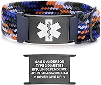 Vista 19 de Pulseras de alerta médica para mujeres, hombres, niñas, niños, pulsera de identificación médica personalizada con pulsera elástica trenzada