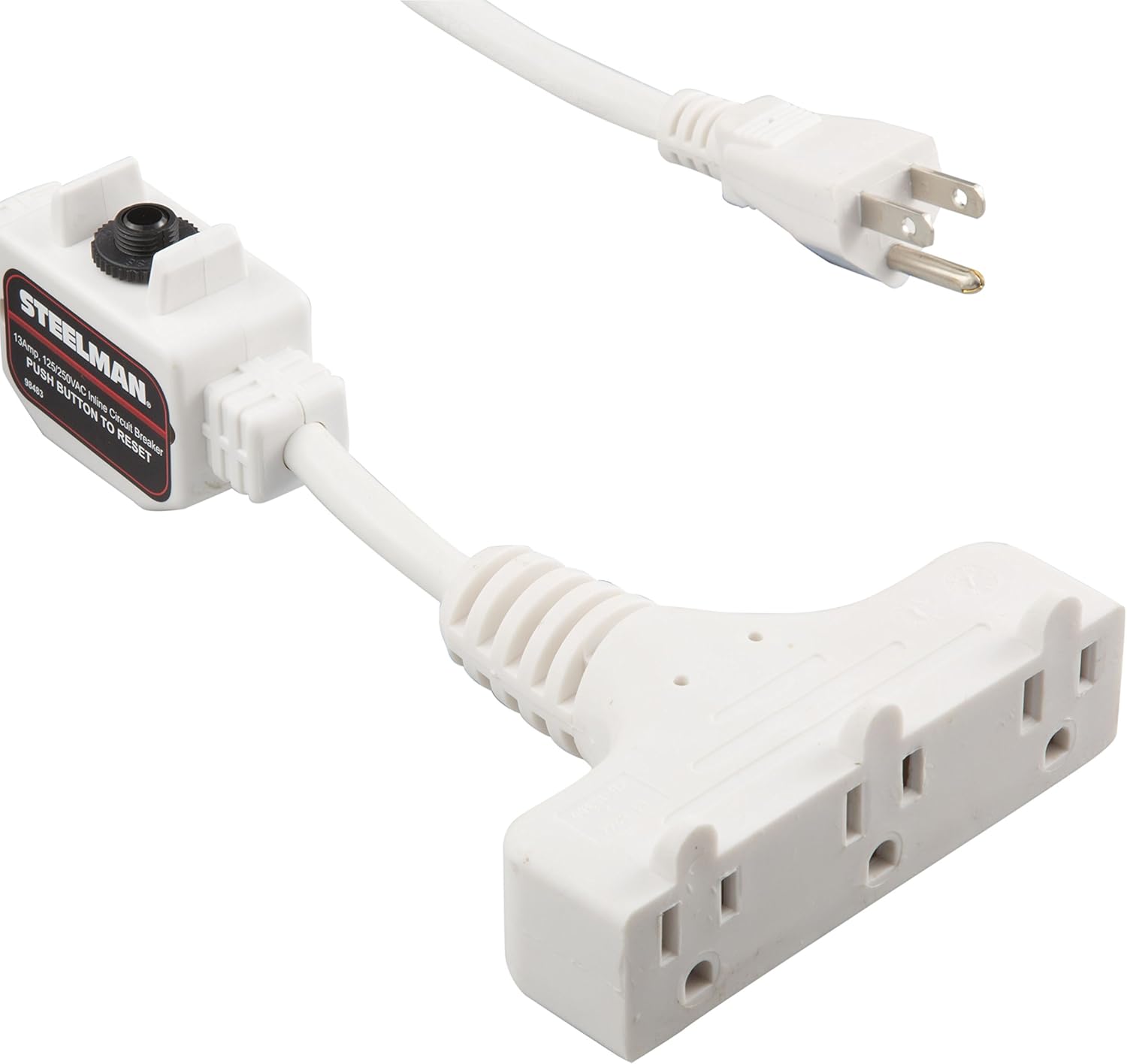 Steelman White 30-Foot Cord 13 Amp Tri-Tap Reel, 16-gauge Sheet Metal Reel Housing, 120V, 60Hz Inline Circuit Breaker, Housing Hooks into Garage or Auto Shop Ceiling