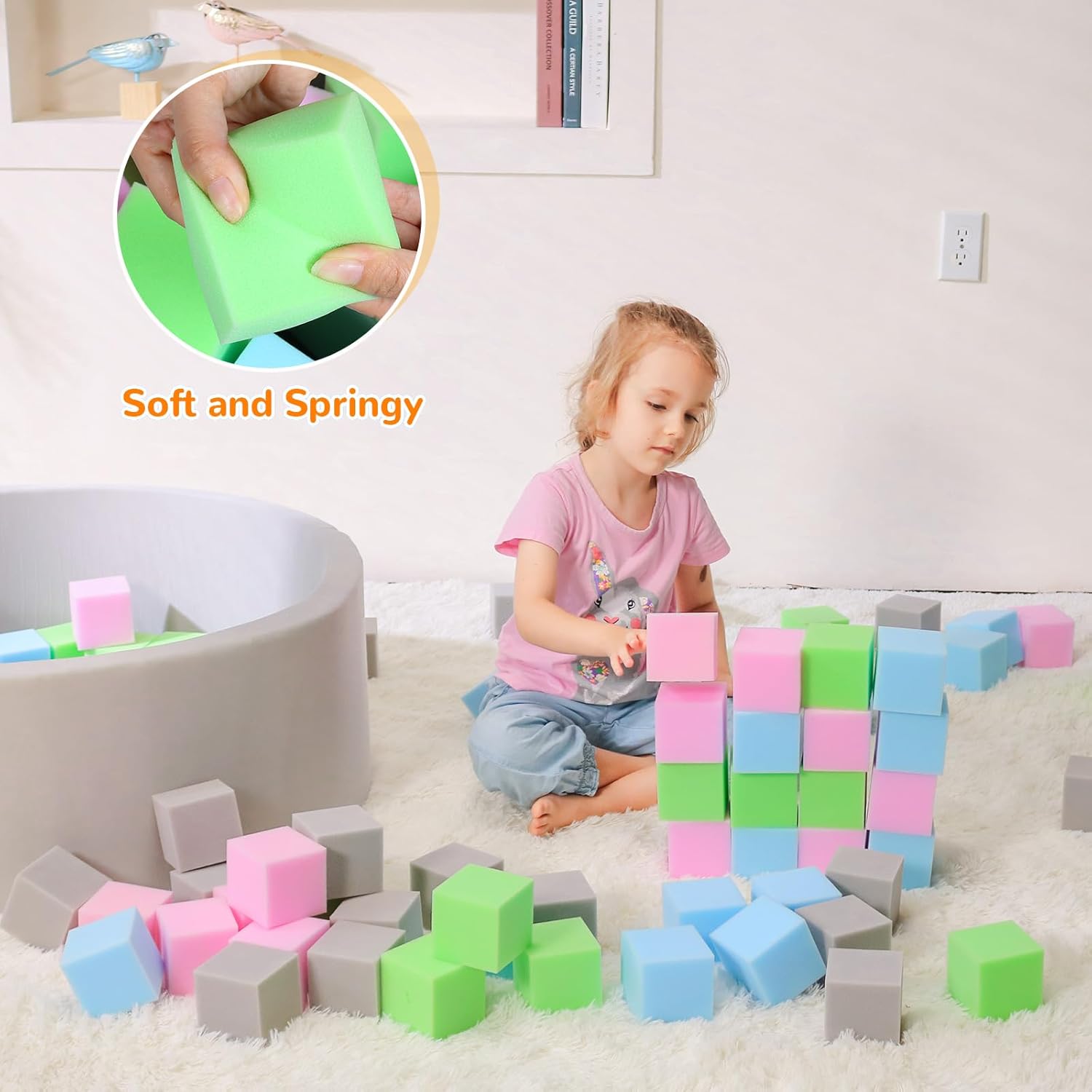35"x12" Kids Soft Ball Pit & 72pcs 3.15" Foam Cubes - Indoor Playground Ball Pool, Ideal Gift for Kids...