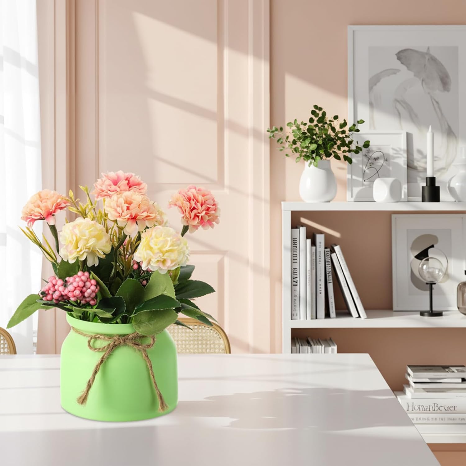 Suncalla 12 Pcs Hydrangea Artificial Flowers in Vase Artificial Hydrangea Potted Small Fake Flowers Table Centerpiece Decoration Arrangement Faux Floral Indoor for Mom Wedding Home Office