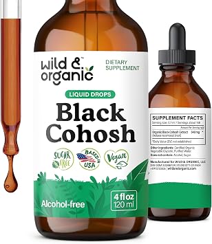 Wild & Organic Black Cohosh Supplements - Menopause Supplements for Women - 540 mg Black Cohosh Root Extract Tincture - Add to Tea Drops - 5-Month Supply - Vegan, Sugar & Alcohol-Free - 4 fl oz