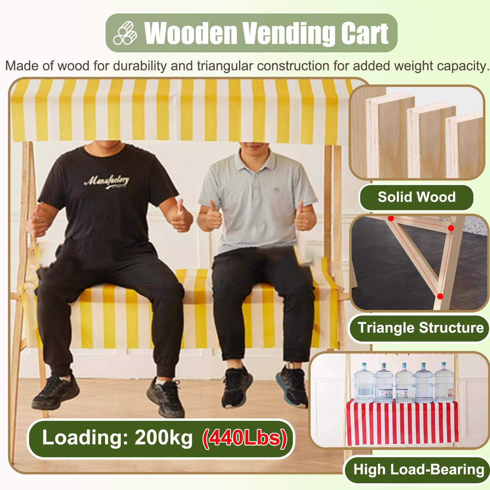 Marktstand Verkaufsstand Faltbarer Imbisswagen für Unternehmen, Leichte Bauernmarktstände mit Markise, Holzkiosk Hotdogs, Eiscreme und Lebensmitteln(Red,Width/120cm(47 1/4"))
