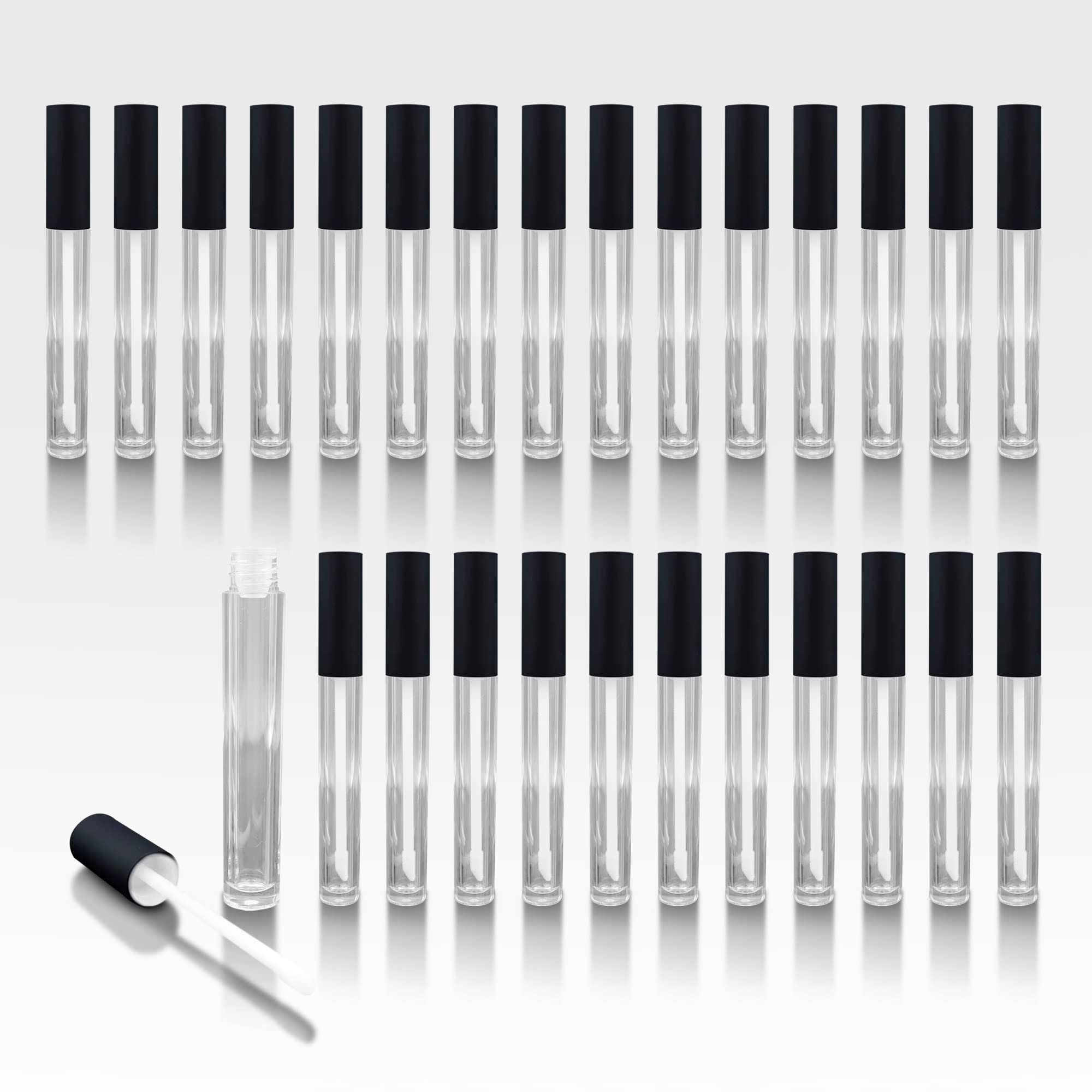 Cosmetic Packaging Now Vibe Clear Lip Gloss Tubes w Matte Black Cap Doe Foot Wand 100 Pack