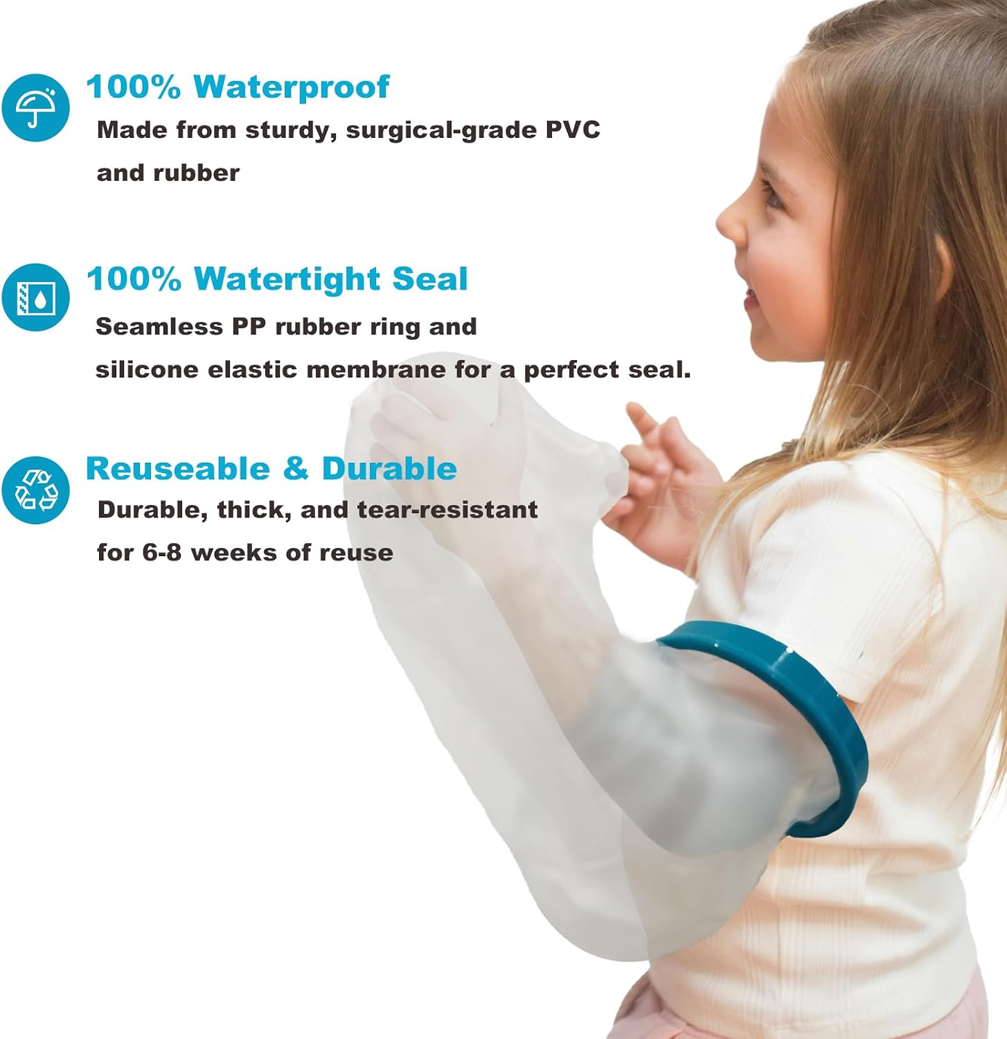 100% Waterproof Cast Cover for Kids - Available in 6 Sizes, Fits Children's Full Arms, Reusable Long Arm Cast Protector & Cast Bag - Watertight Protection for Hands, Wrists, Arms (20.47 in / 52 cm) image 4