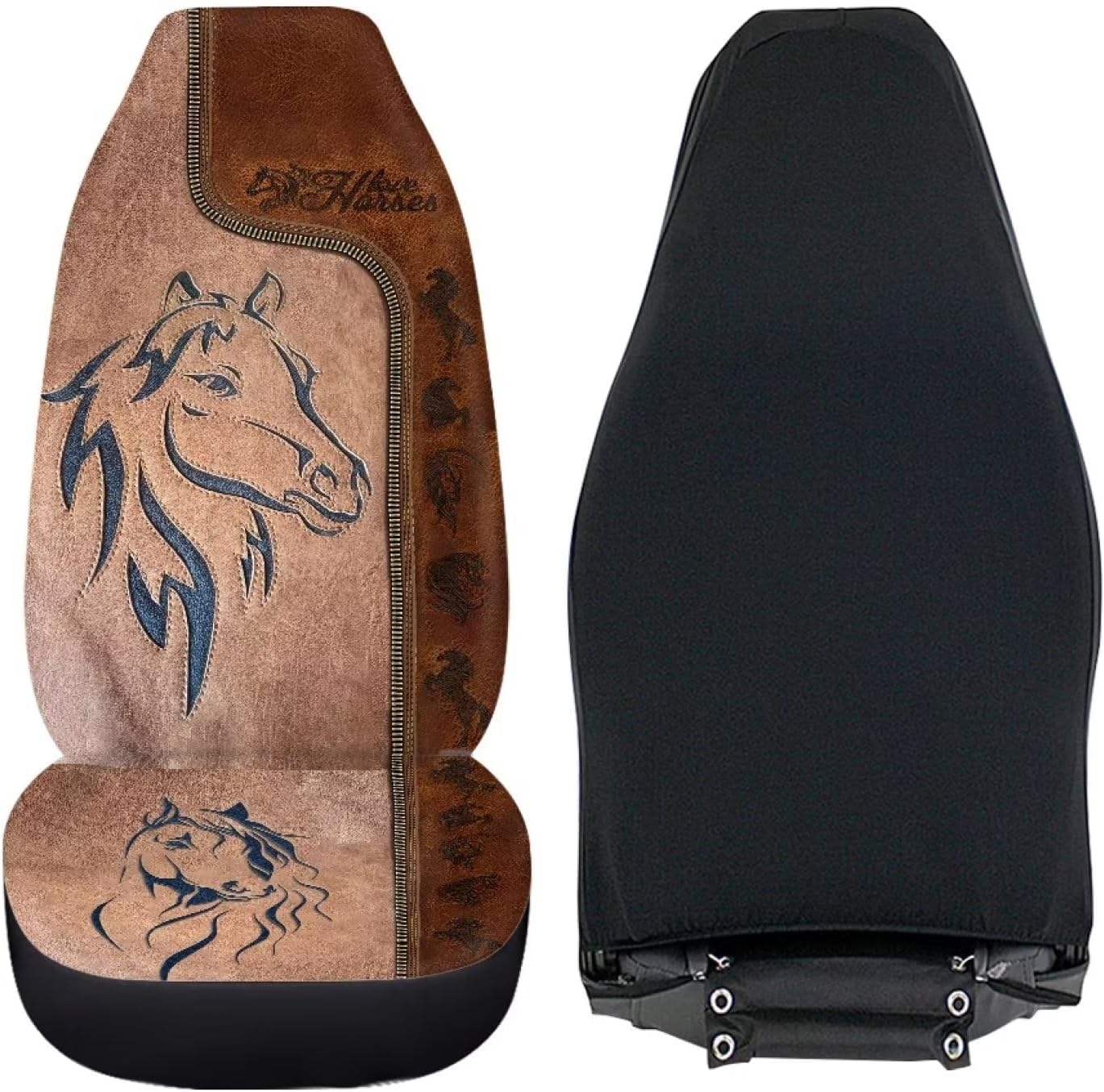 Talayituse Horse Leather Print Car Seat Cover for Front Seat Cushion Car Seat Protectors, 2 Pcs Auto Accessories Bucket Seat Covers with Fixed Hook