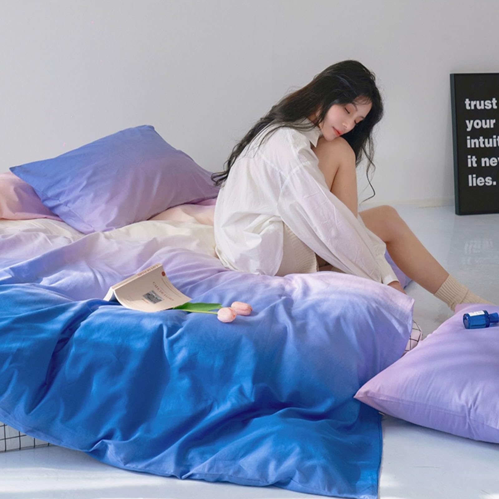 グラデーションベッドカバー♡ Amazon｜秋と冬のグラデーションカラー布団カバー4点セット、ピュア