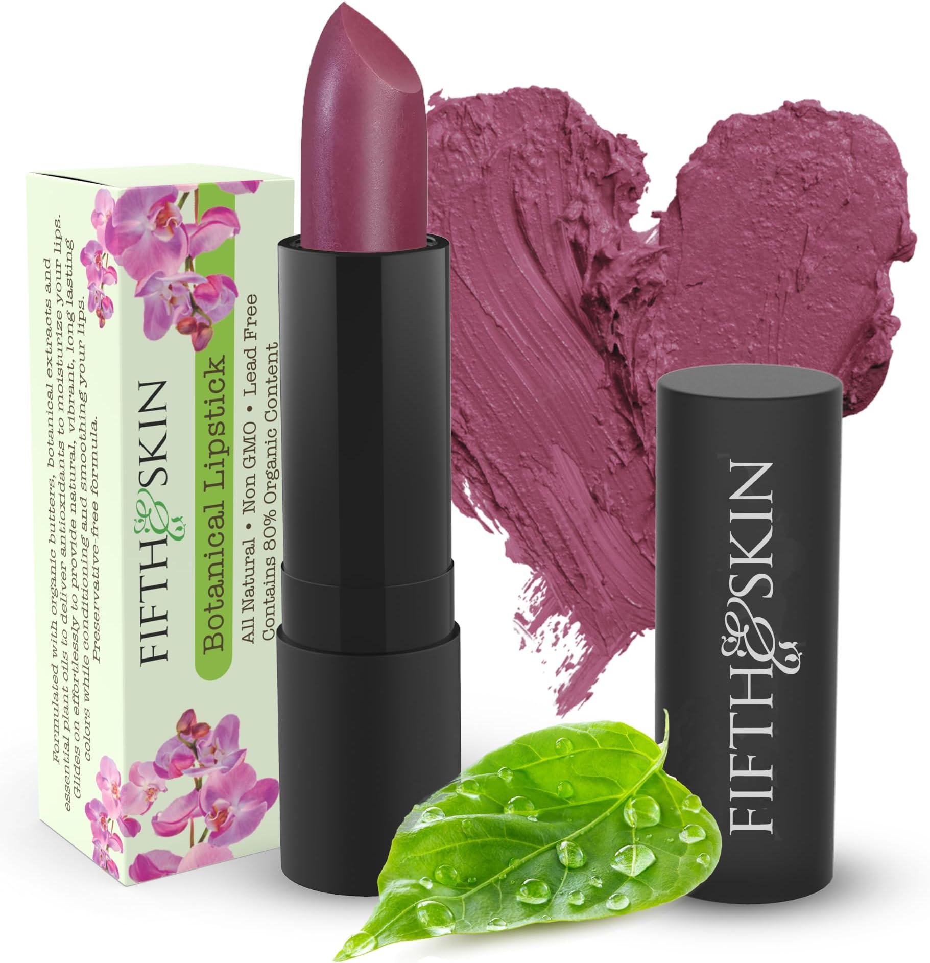 Fifth & Skin BOTANICAL Lipstick (RHUBARB) | Made in USA | Vegan | Natural | Organic | Cruelty Free | Paraben Free | NO Lead | Moisturizing Color that's Good for your Lips!
