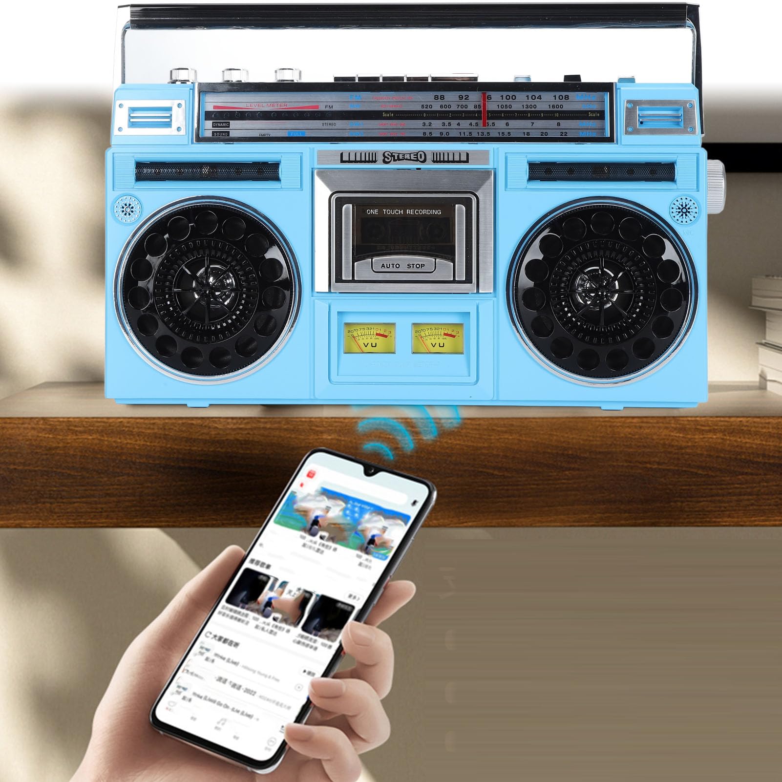 Cuifati Reproductor de Casete Retro, Bluetooth FM MW SW1 SW2 Grabadora de Radio con Dial de Agudos Refuerzo de Graves Reproducción de Tarjeta de Memoria USB, para Niños Mayores