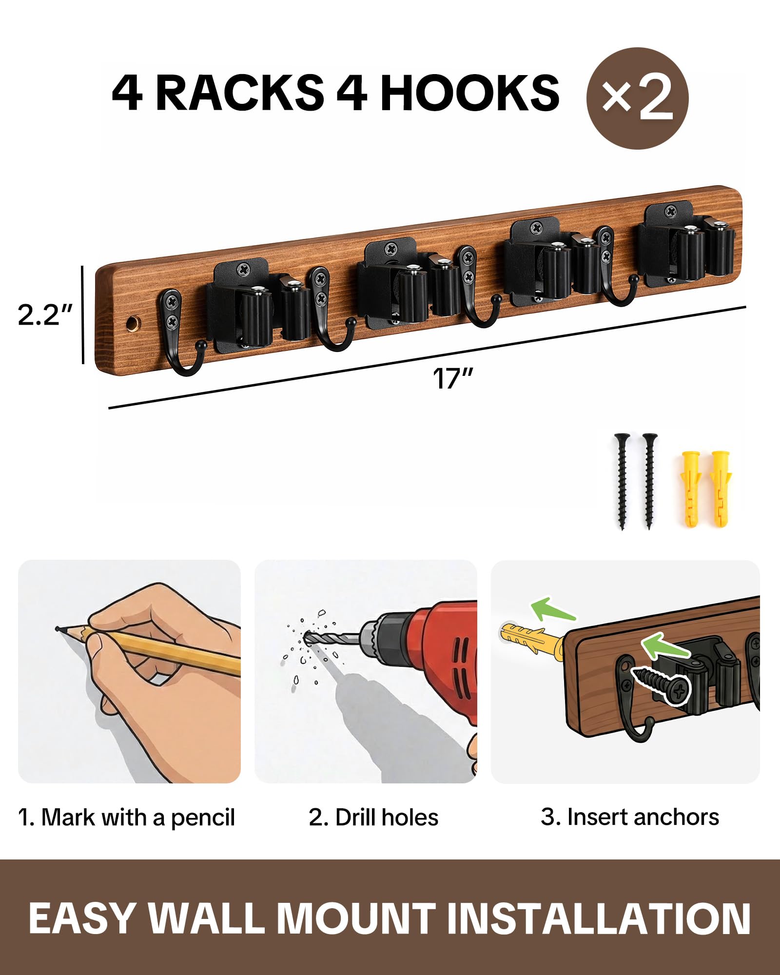 Broom & Mop Wall Mount - 2 Pack -3