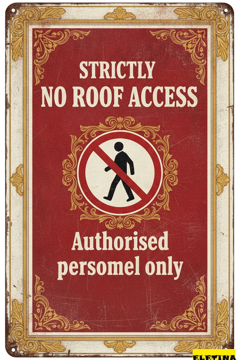 No Roof Authorized Personnel Tin Sign, 8x12 Inch Decor