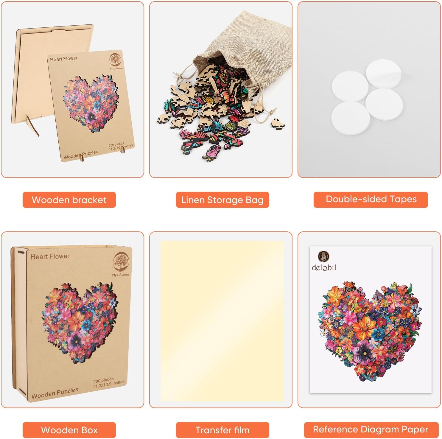 Mys Aurora Puzzles Gifts Heart Flower Wooden Puzzles for Adults, 200 Pieces Unique Shaped Jigsaw Puzzles for Mom, Fun Challenge Family Game 11.2'' x 10.8'' FSC Certified