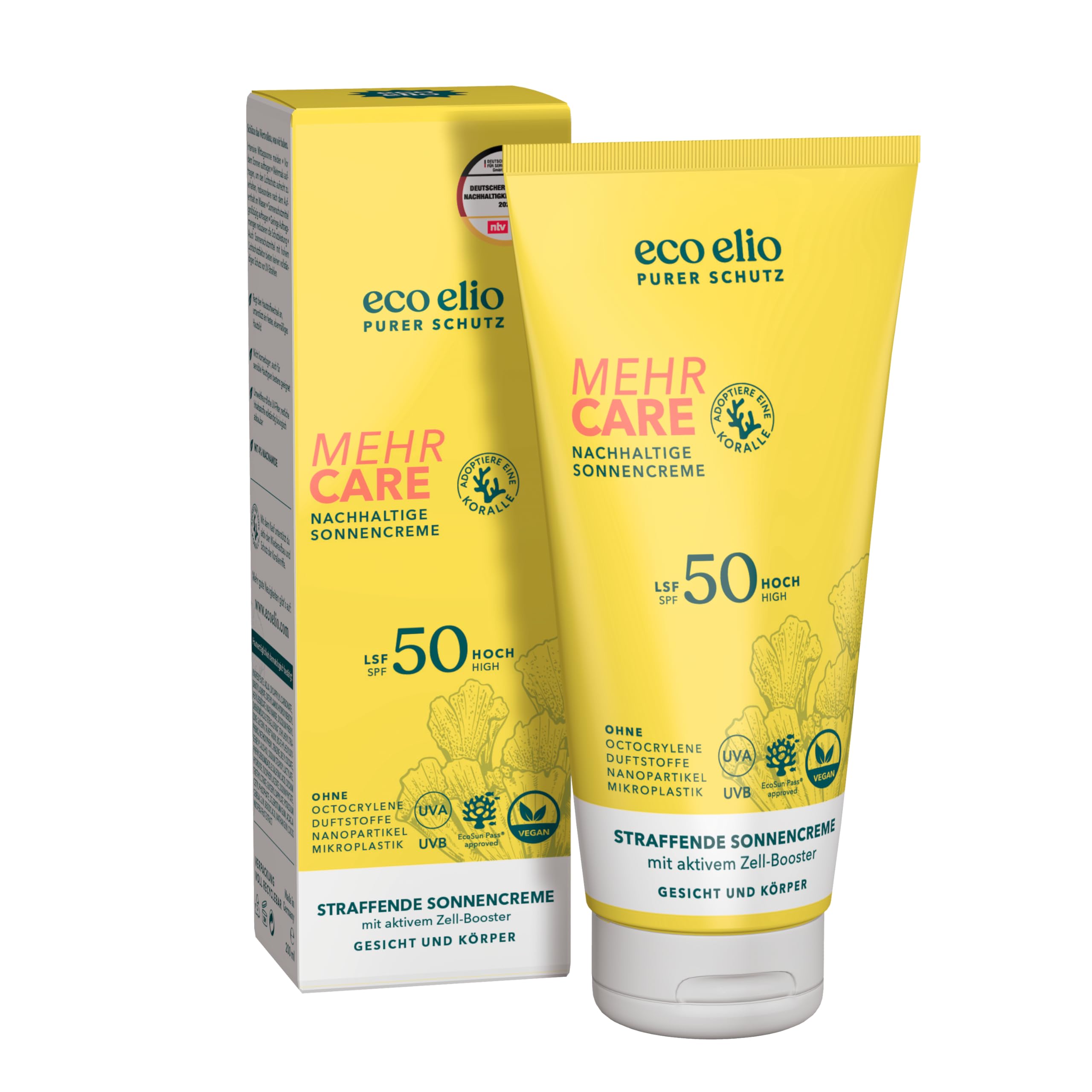 eco elio Sonnencreme für das Gesicht SPF 50 200ml "Splendore Solare" | Sonnenschutz für empfindliche Gesichtshaut | Körpersonnencreme reef safe | Sonnencreme 50 ohne Duftstoffe, ohne Octocrylene und