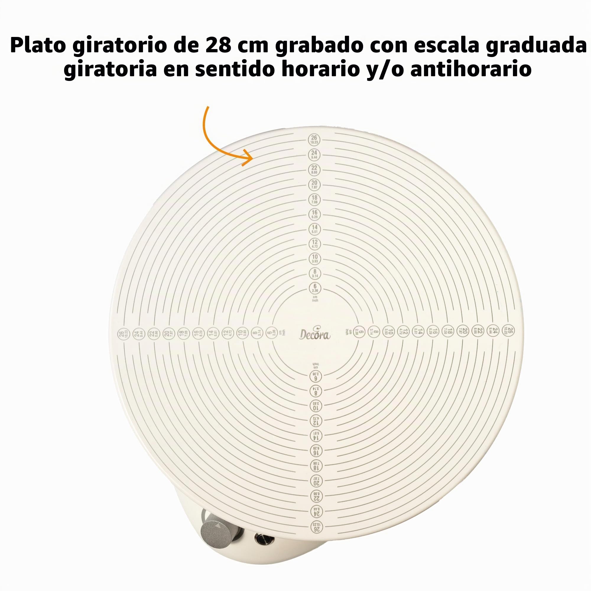 Decora, 9276010 Plato giratorio eléctrico, plato Ø 28 cm, con práctico botón de espera para bloquear la rotación del plato sin restablecer el sentido de rotación y la velocidad