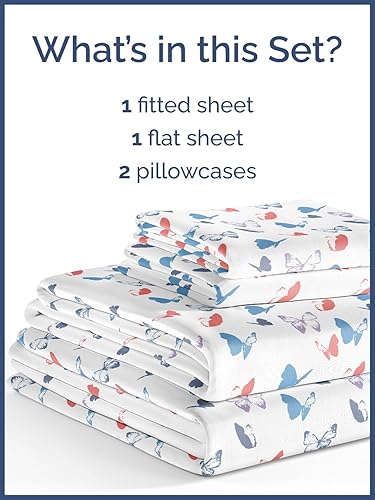Miniatura 2 de Juego de sábanas de tamaño completo para niños con mariposas - Juego de sábanas de mariposas de 4 piezas - Ropa de cama con temática de insectos -