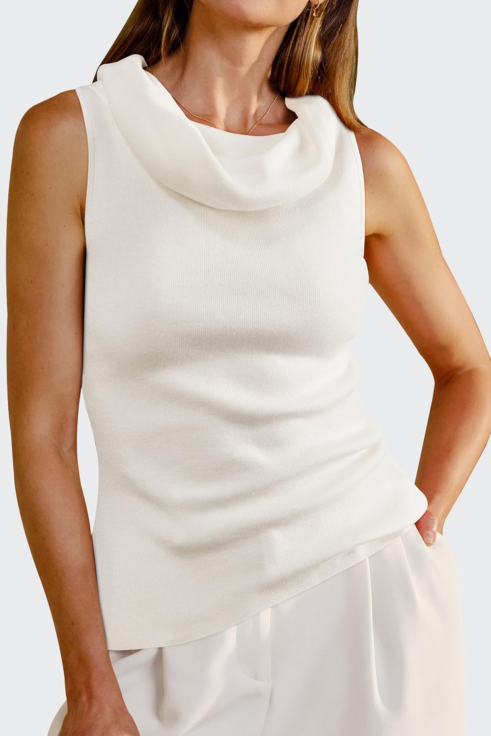 Arach&Cloz Women's Convertible Neckline Off-Shoulder Cowl Neck Slim Fit Tops 2025 - Image 2