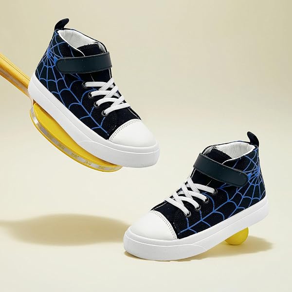 Scarpe da ginnastica alte per bambini, con supporto alla caviglia, traspiranti, leggere, da corsa, con gancio e anello, facili da indossare e togliere, per bambini piccoli, per scuola, sport, giochi - 1