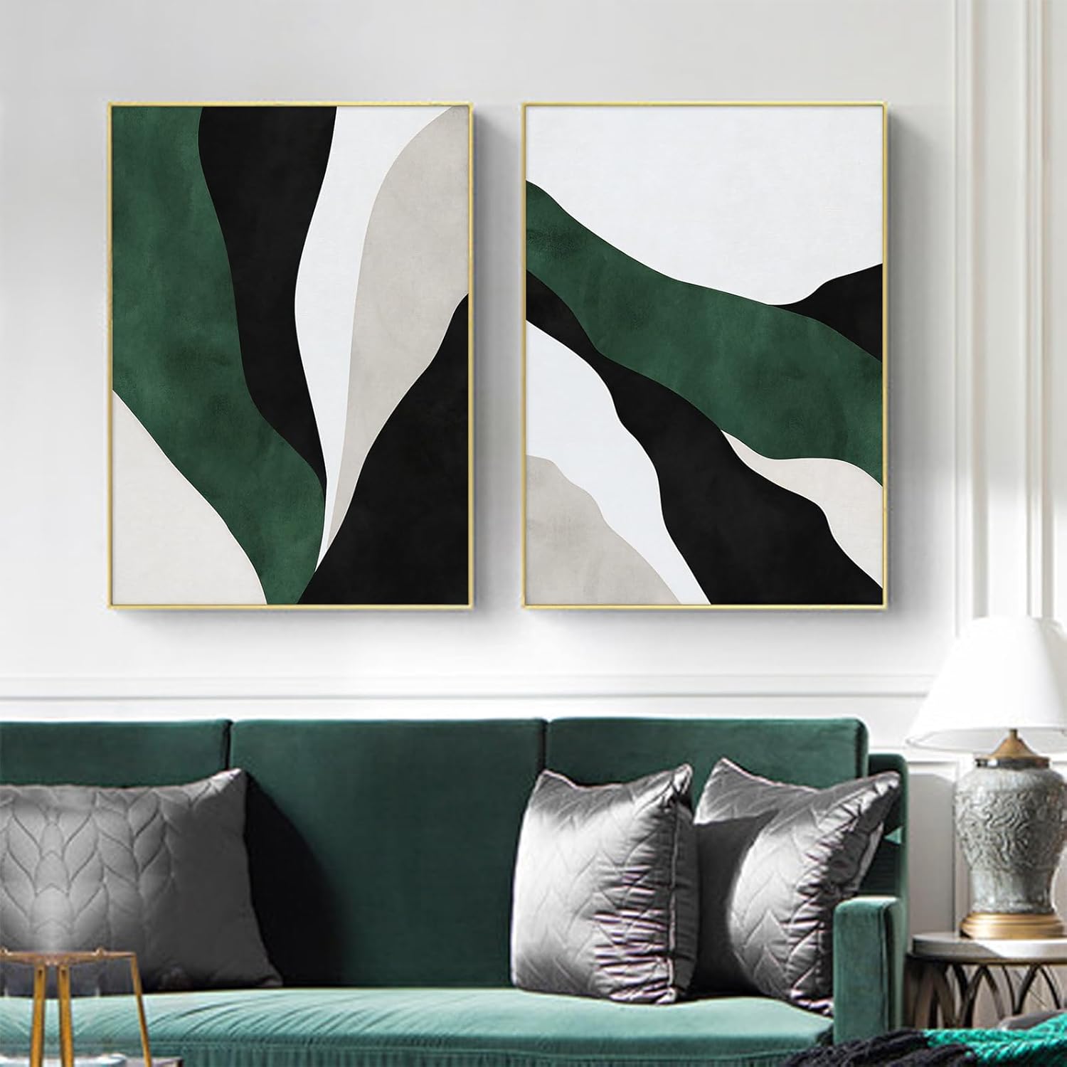 Dark Green And Black Abstract Canvas Wall Art Black Beige And Green Artwork Modern Abstract Prints Black And Beige Pictures Mid Century Modern Painting Modern Abstract Poster Decor 16x24inch No Frame
