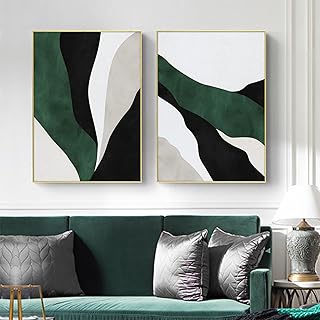 Dark Green And Black Abstract Canvas Wall Art Black Beige And Green Artw...