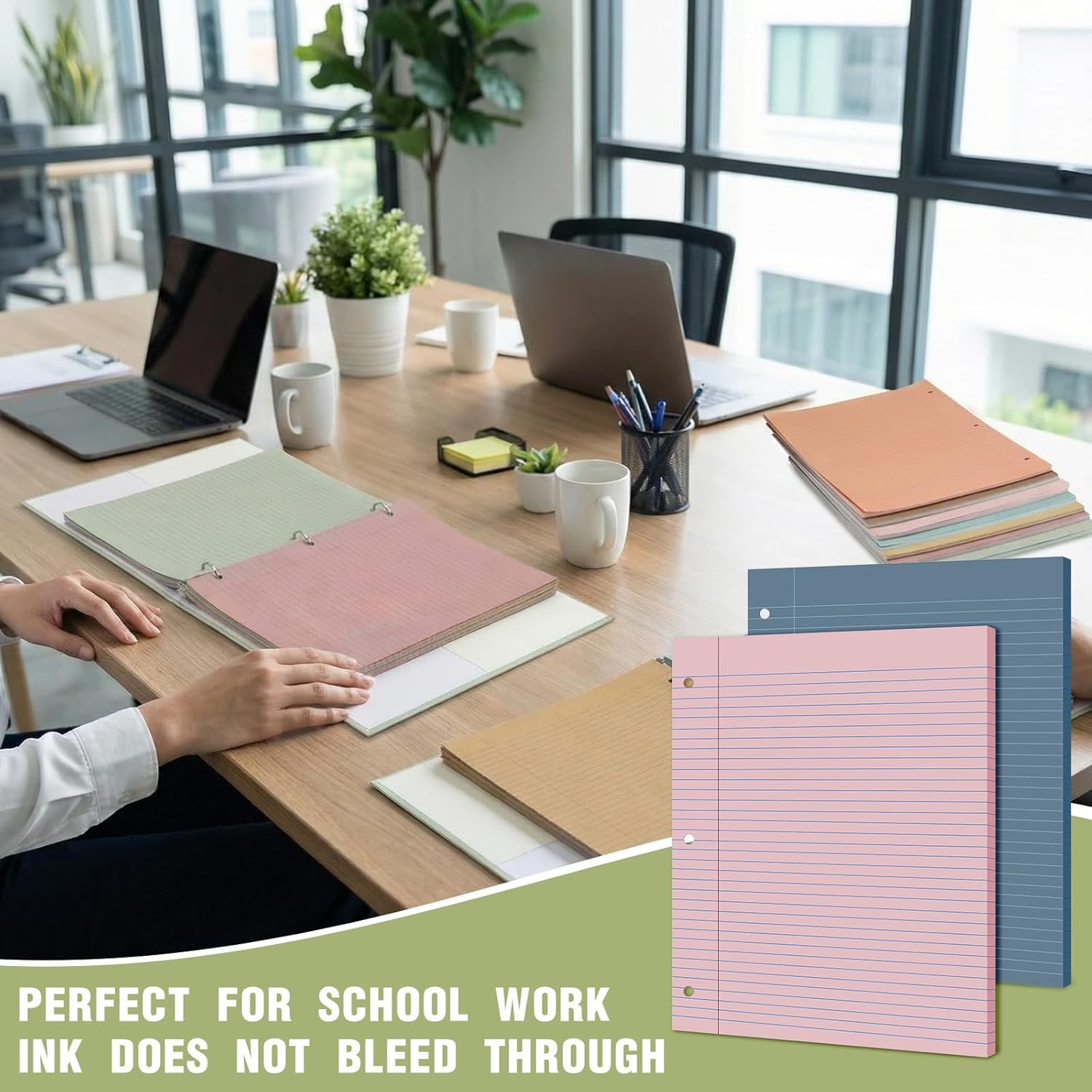 PerKoop 600 Sheets Colored Loose Leaf Paper 8.5" x 11" college ruled Lined 3 Hole Punched notebook Filler Paper for 3 Ring Binders Office School Supplies (Muted Colors)