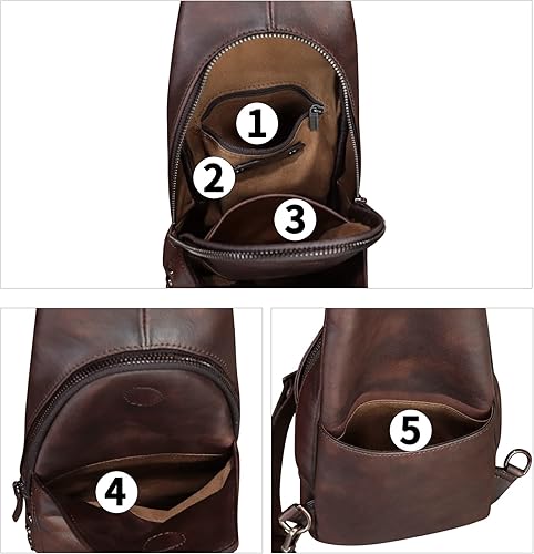 Miniatura 4 de Bolso de cuero genuino para mujeres y hombres hecho a mano de cuero bandolera mochila pecho bolso bandolera bandolera, Café, Mochilas Sling