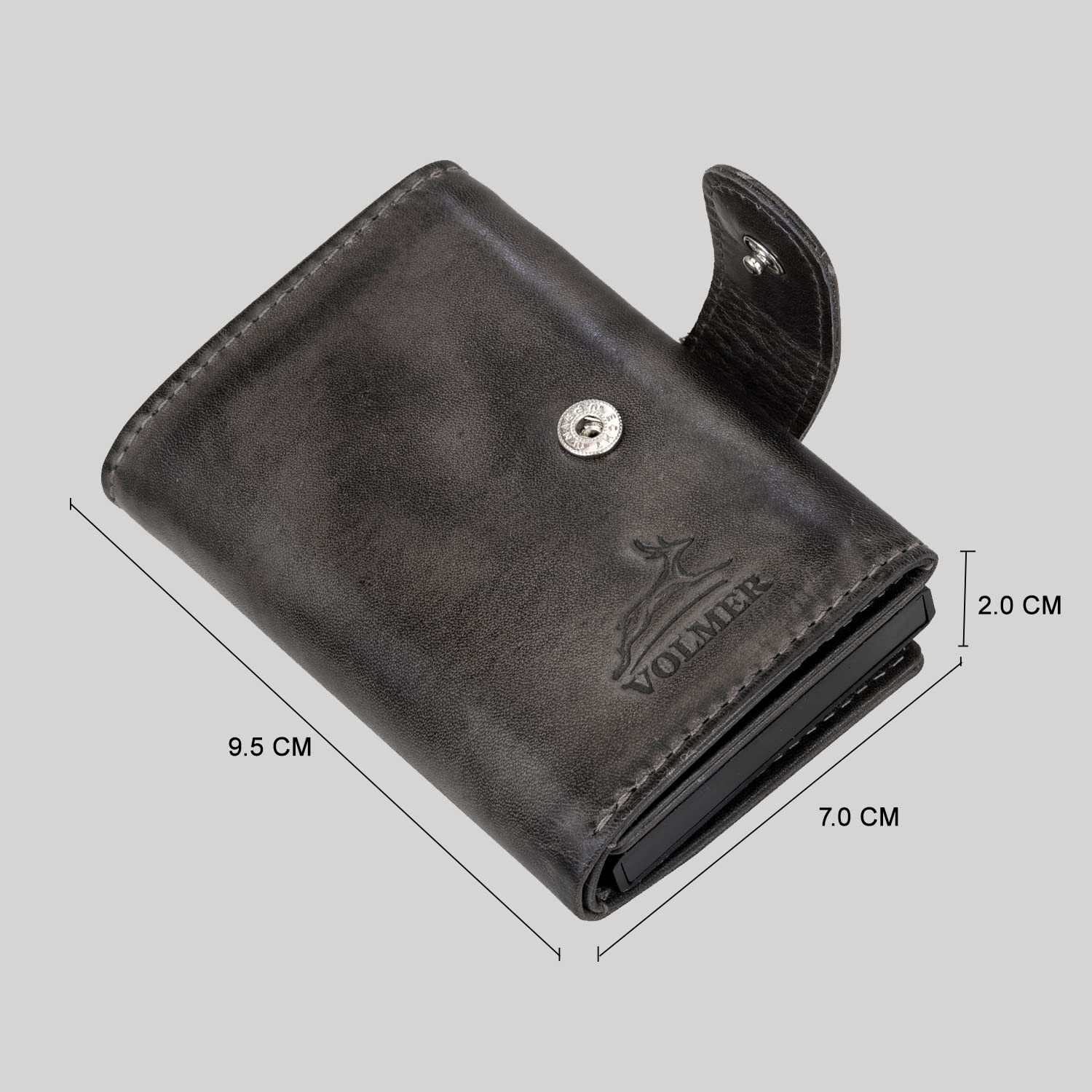 Fa.Volmer® - Porta carte pop-up in vera pelle, con/senza scomparto portamonete, unisex, max. 11 carte, protezione RFID, portafoglio VO24/31, 6 x 9,5 x 1,5cm, Contemporaneo